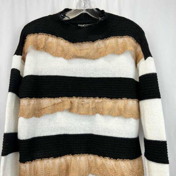 Shein Womens Sweater Dress Multicolor Striped Lace Crew Neck Long Sleeve Knit L - Picture 2 of 11